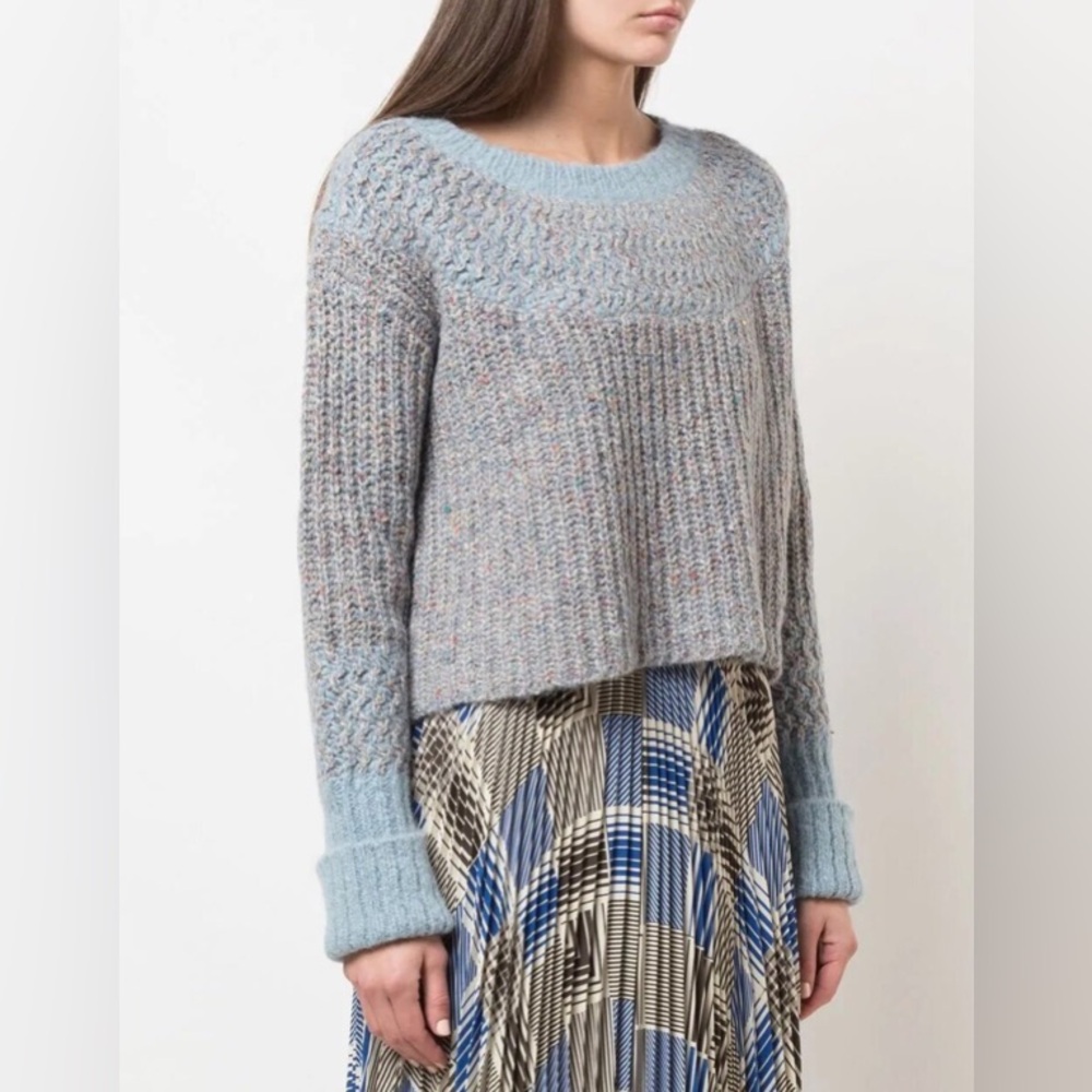 Raquel Allegra two toned speckled Chunky sweater in baby blue in alpaca and wool